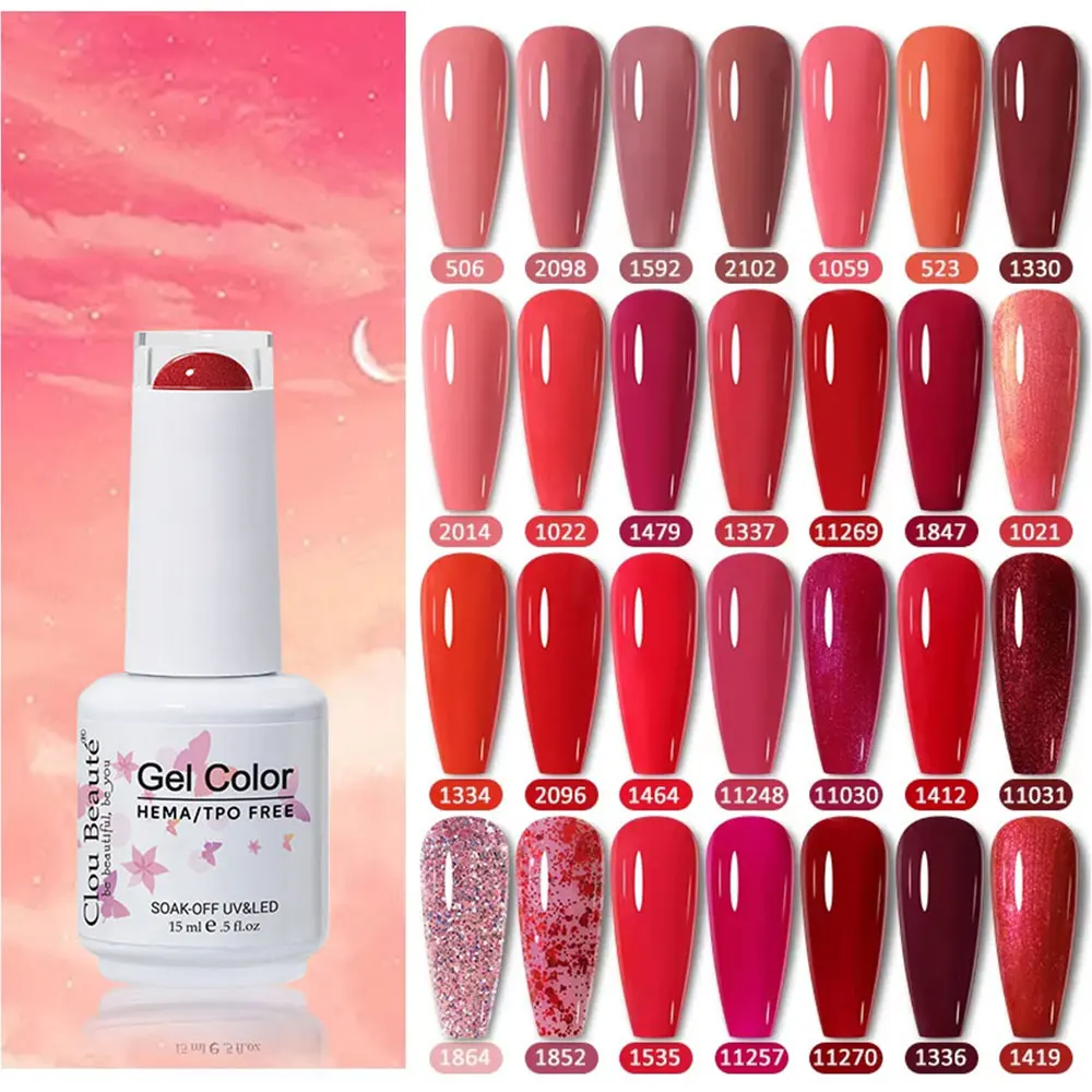 Clou Beaute 15ml Gel vernis à ongles Semi-permanent hybride noir rouge couleur Gel vernis Nail Art UV ongles éaminces vernis ongles fournitures