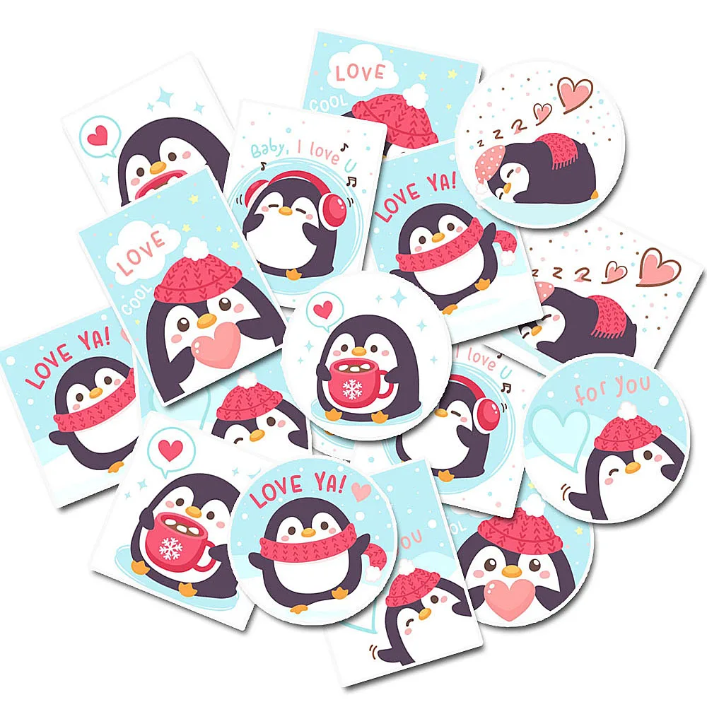 Pack of 18 Cute Penguin Sticker Pack Animal Themed Square, Vertical and Round Decals for Journals, Water Bottles and Laptops