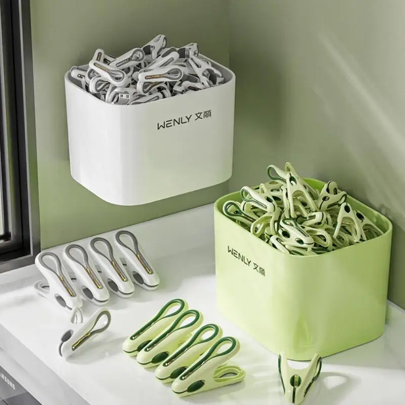 Description Picture 3 of item24/36pcs Plastic Clothes Pins With Storage Basket Laundry Hanging Pegs Household Clip Socks Underwear Holder