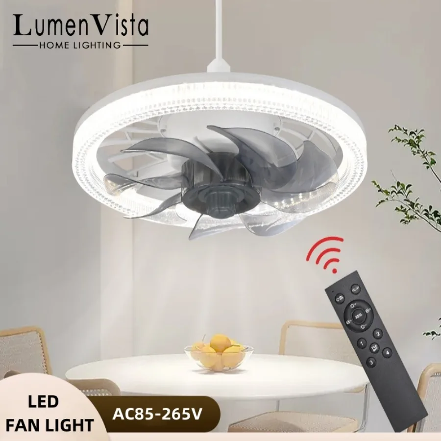 LED Ceiling Fan Light E27 Remote Control Dimming Suitable Living Room Bedroom Study Electric Fan with LED Lamp for Home Rooms