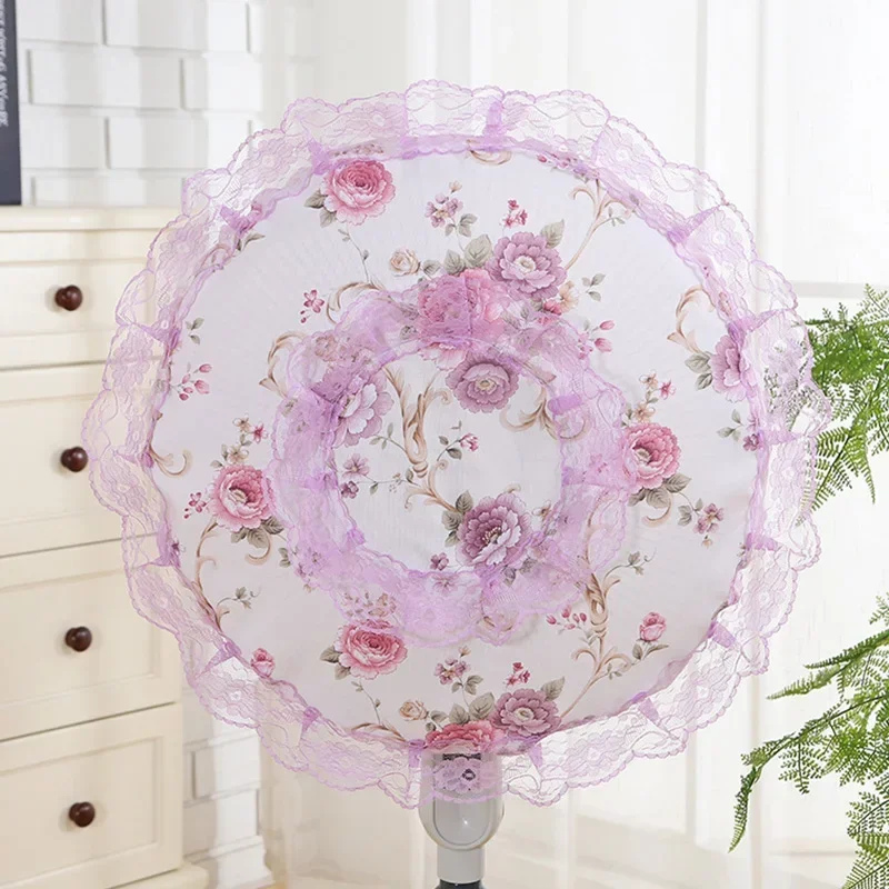 Standing Fan Dust Cover Round Shape Lace Floral Cloth Art Fan Protective Case Floor-standing Electric Fans Guard Home Supplies