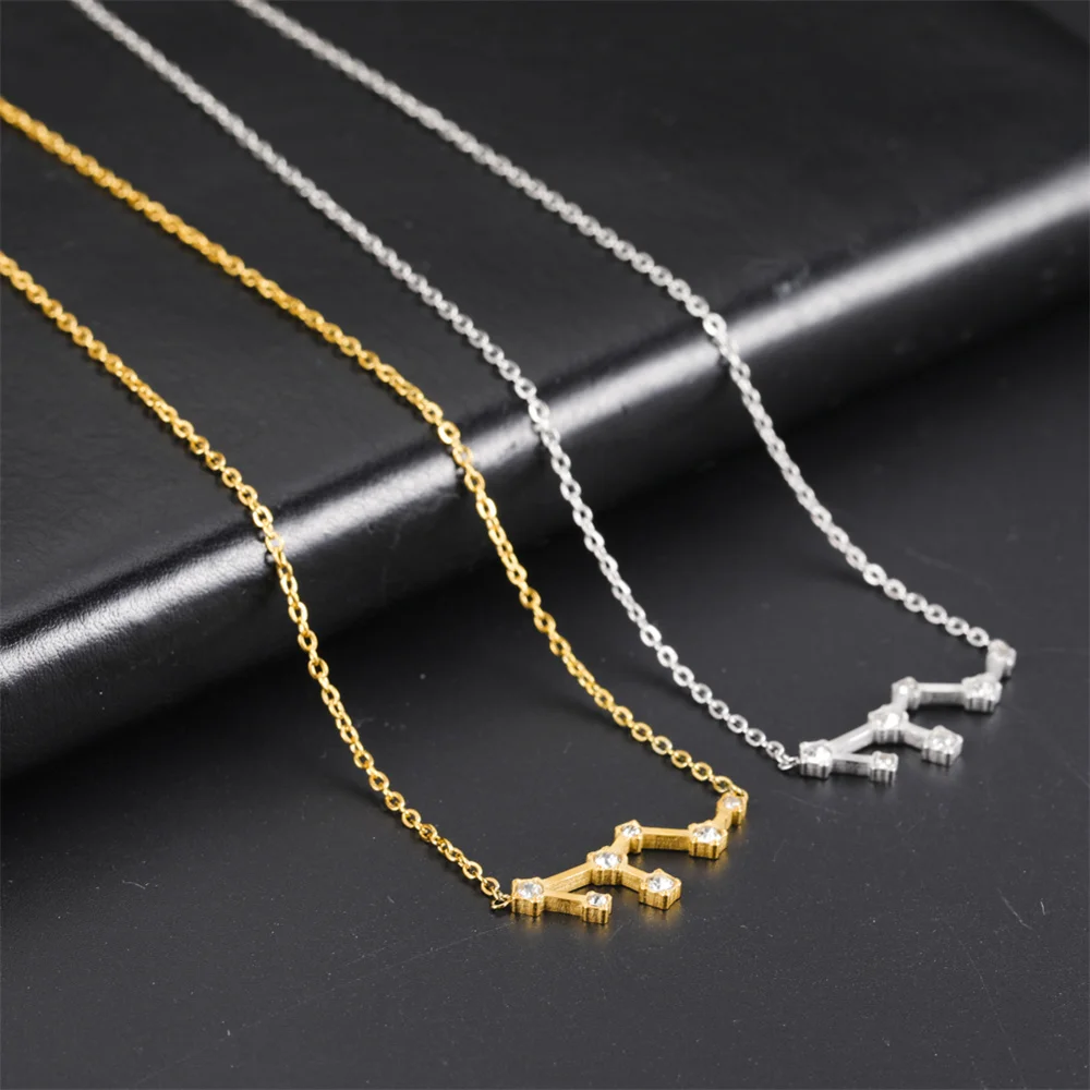 Edelstahl Stern Sternzeichen Halskette 12 Sternbild Anhänger Halskette Kristall Charm Kette Choker Halskette für Frauen Geschenk – Detail 11