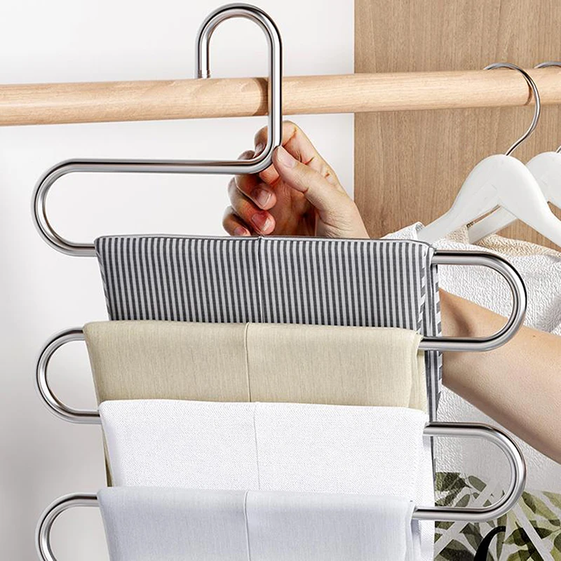 5 Layers Multi-Functional Clothes Hanger Non-Slip Pants Storage Rack Space-Saving Closet Wardrobe Hanging Organizer