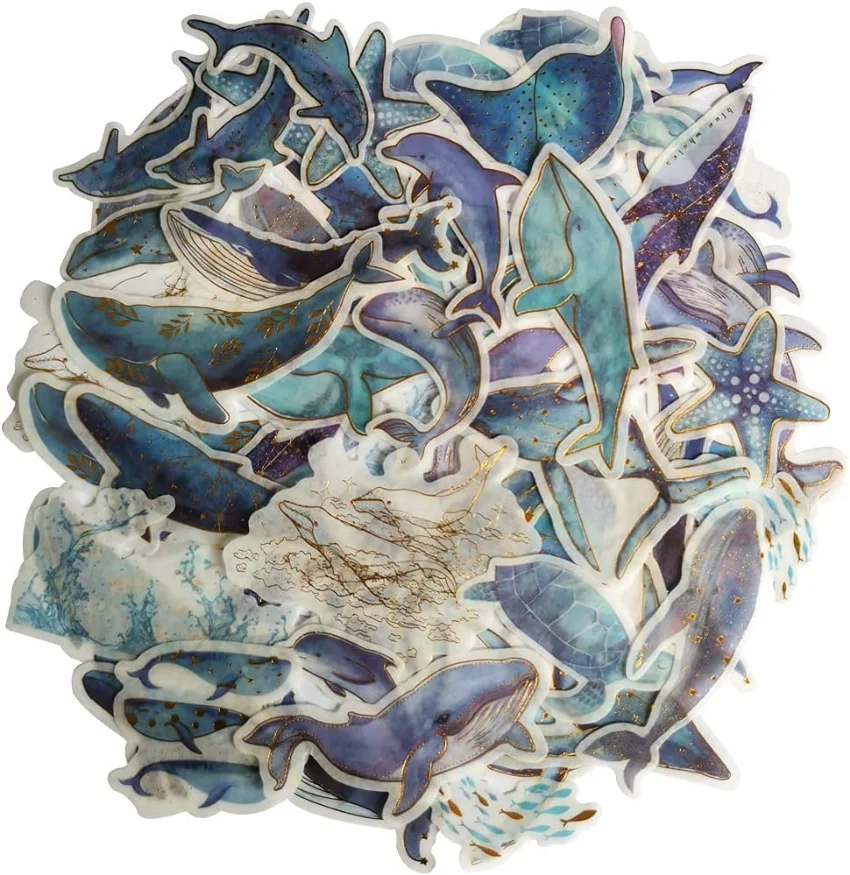 Kawaii Fantasy Whale Sea Turtle Starfish Life Ocean Collection Washi Sticker Set for Scrapbooking Journaling