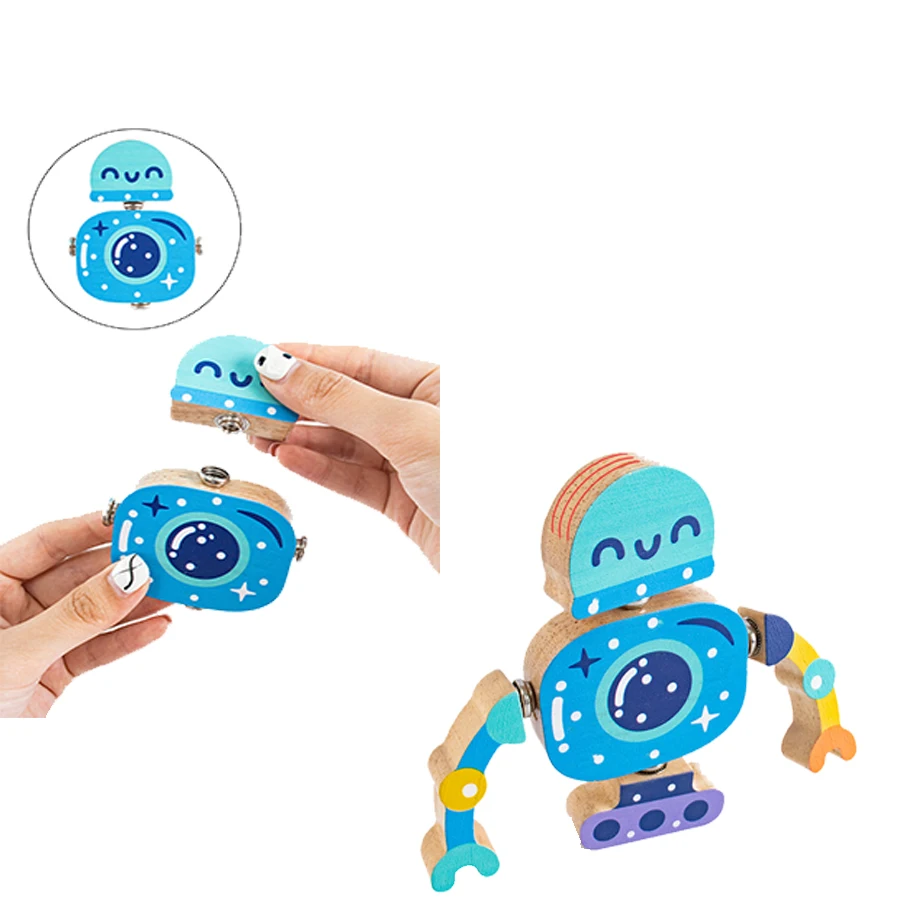 Wooden Snap-Together Building Toys Robot Building Blocks for 3 4 5 6 Years Toddlers Kids Montessori Toys Gift building blocks toys