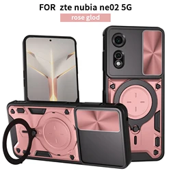 Heavy Duty Rugged Armor Phone Case with Magnetic Bracket and Slide Camera Protection Cover for ZTE nubia Neo 2 (JS pink)