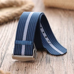 Premium Ribbed Nylon Watch Strap with Deployant Clasp - Sport Wristband - 22mm (Blue white)