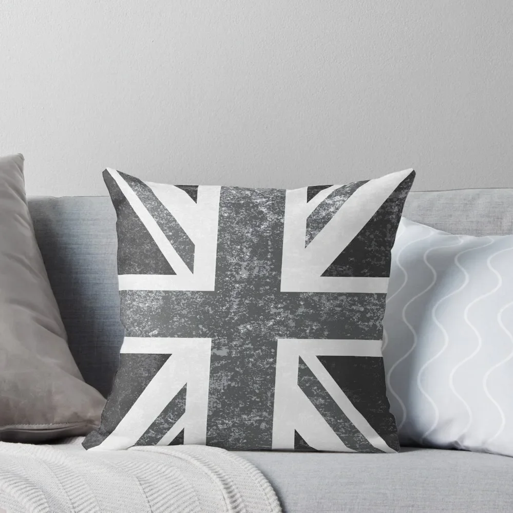 

Union Jack Vintage Grayscale - United Kingdom Flag Throw Pillow