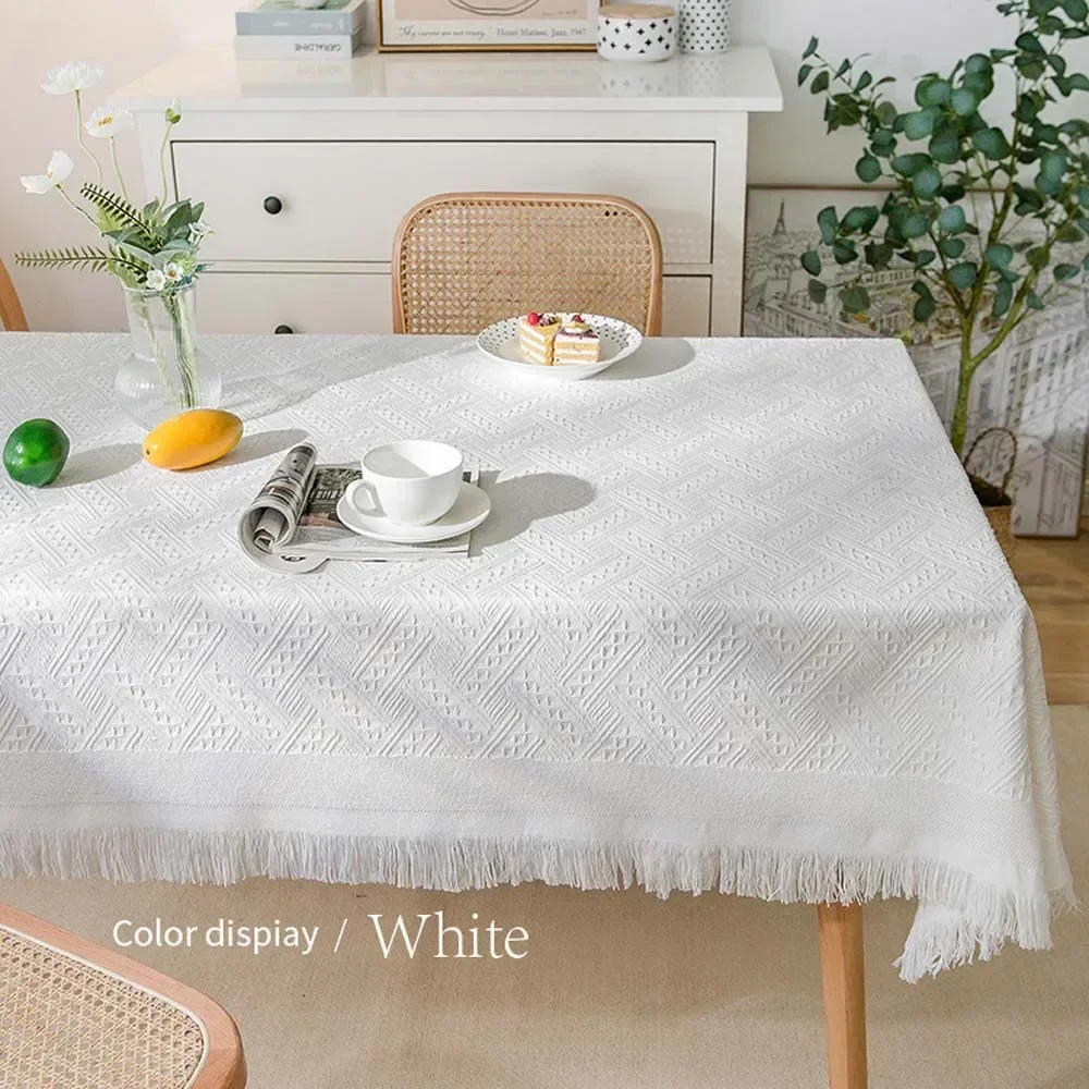 

Cotton Linen Tablecloth Solid Color Tassels Table Cloth Decoration Rectangle Table Cover for Kitchen Wedding Dining Room Decor
