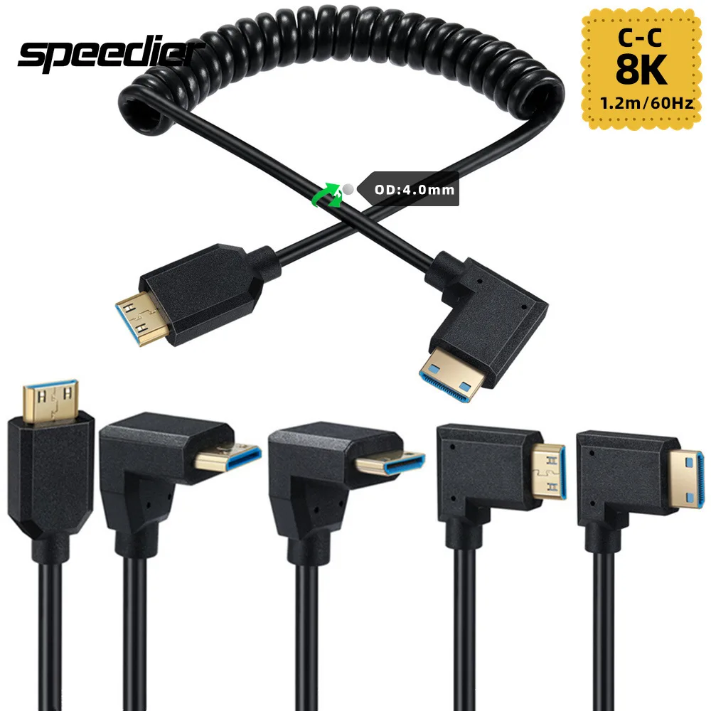 Mini Hd Maschio A Maschio Cavo A Spirale Super Extreme Slim 8K Od4.0Mm Up Down Destra Sinistra Hd 2.1 Tipo C Stretch Spring Curl Cavo Sottile