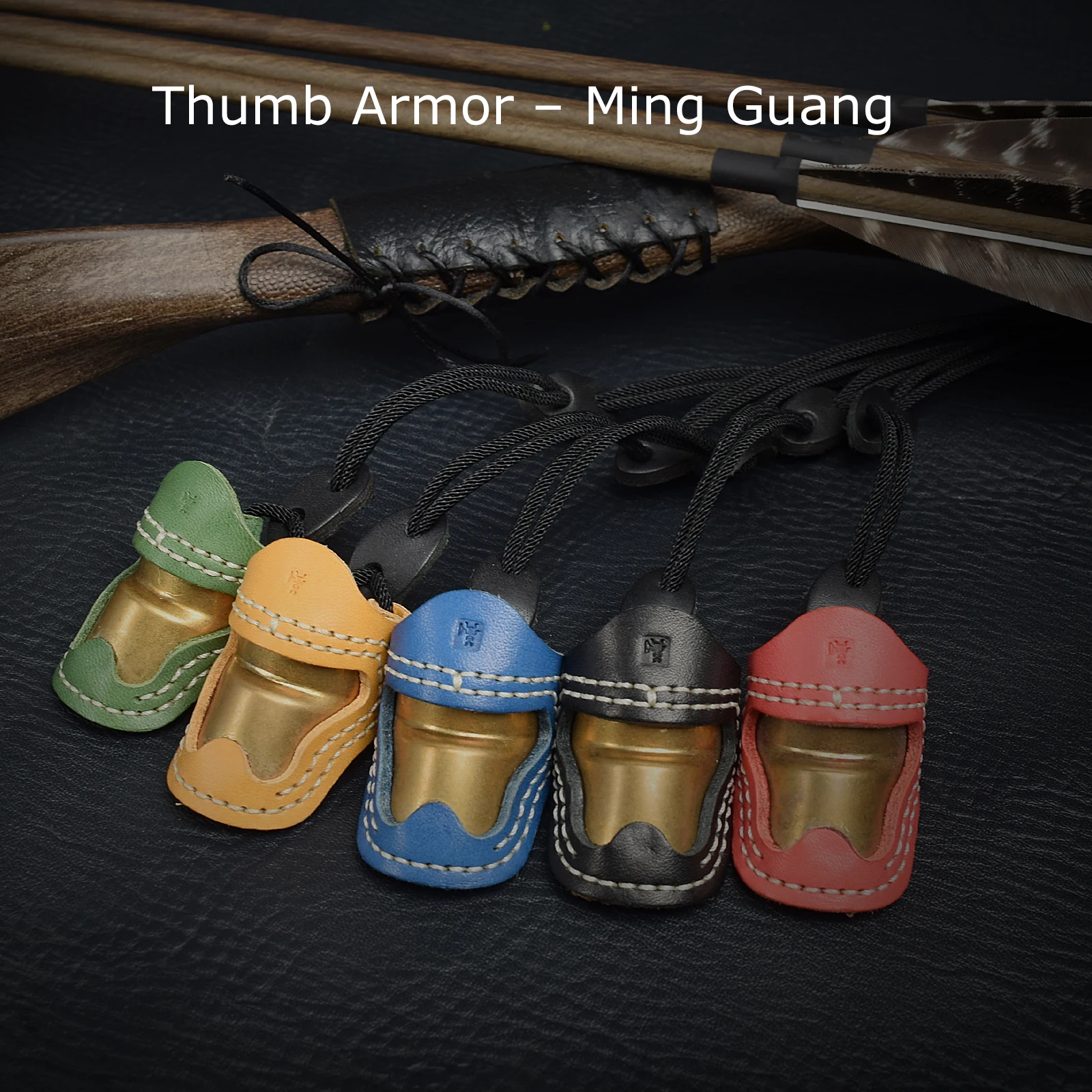 Archery Thumb Armor Ming Guang Finger Guard Leather Brass Archery Thumb Ring Black or More Color for Traditional Mongolian Bow – Detail 1