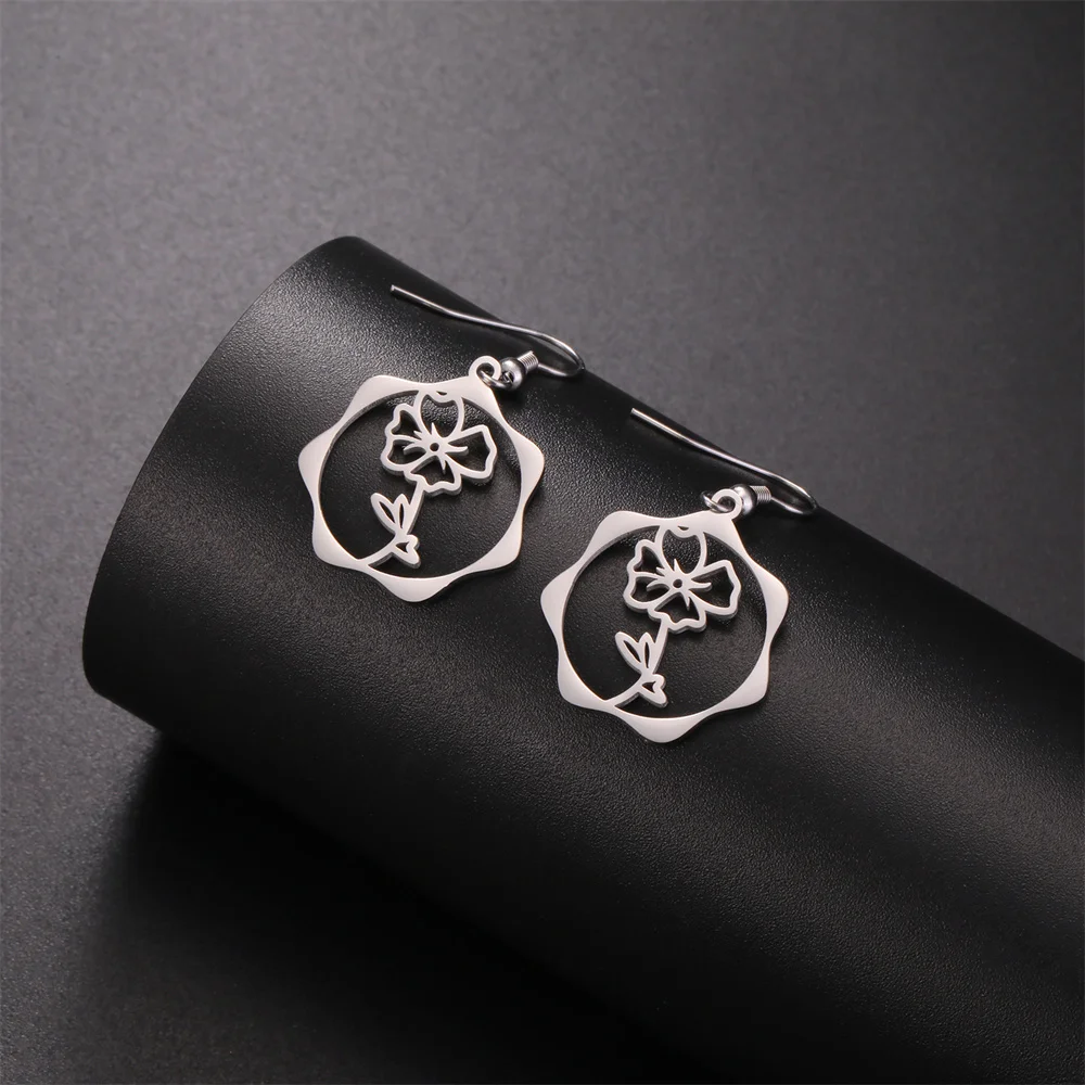 My Shape Geburts monat Blumen ohrringe für Frauen Mädchen Edelstahl Rose Iris Schnee glöckchen Blume Tropfen Ohrringe Schmuck Großhandel – Detail 34