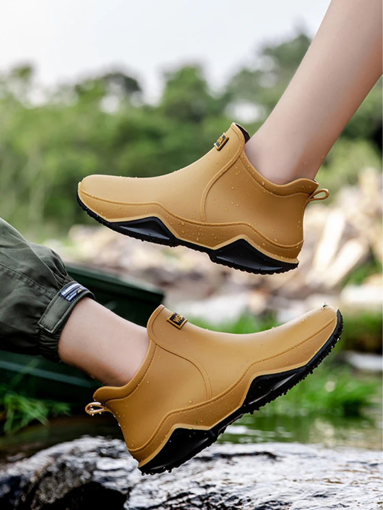 New Rain Shoes Ankle Women Waterproof Shoes Rain Boots Men Anti