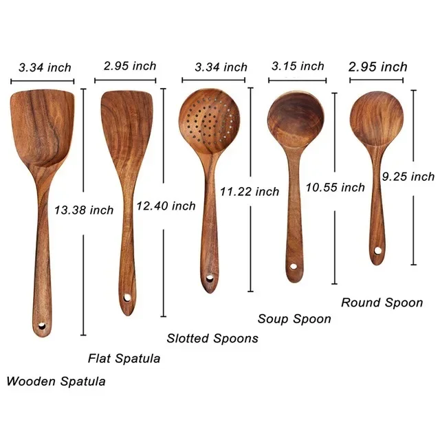 Elegant Wooden Kitchen Utensil Set - Premium Cooking and Serving Tools