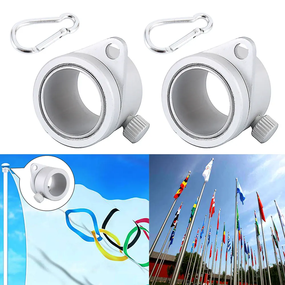 Flag Pole Attachments 2pcs Aluminium Flagpole Mounting Rings Set With Fixed HookAnti Wrap 360 Rotatable Ring With Carabiners