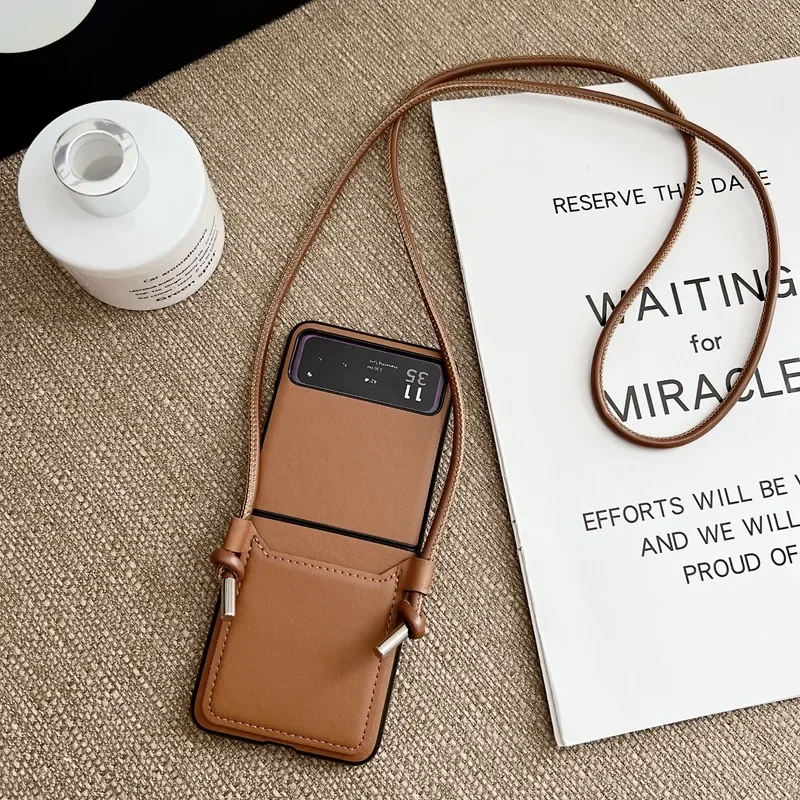 Elegant Leather Crossbody Lanyard Card Holder Phone Case - Luxury Business Design