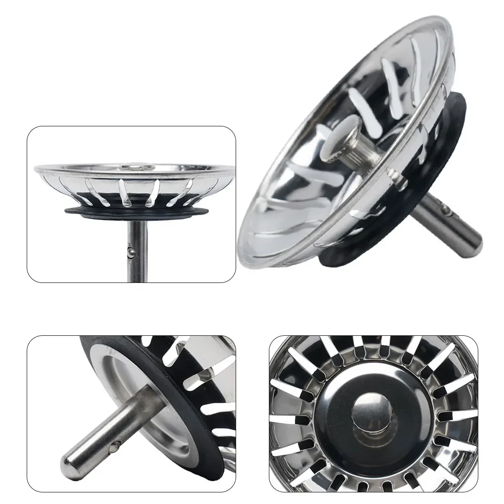 Stainless Steel Strainer 1PC Kitchen Sink Waste Drain Plug 80mm Leach Basket Filter Replacement Parts Kitchen Tools Accessories