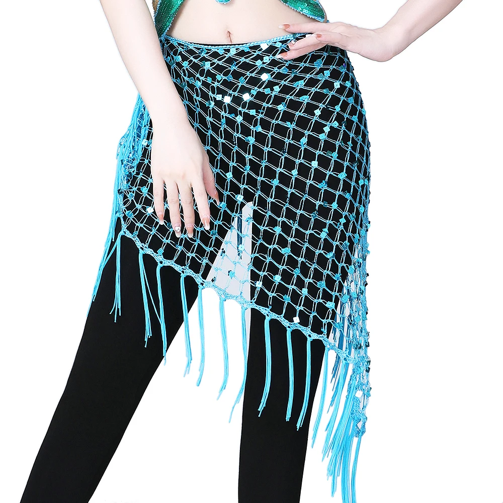 Women Belly Dance Hip Scarf Shiny Sequin Fringe Triangle Wrap