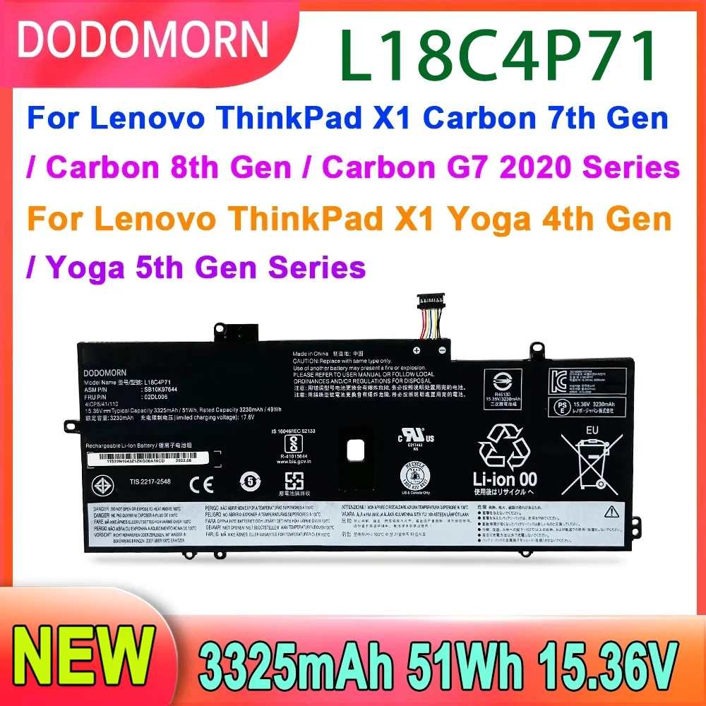 

DODOMORN L18C4P71 Laptop Battery For Lenovo ThinkPad X1 Yoga 4th 5th Gen , Carbon 7th 8th Gen Series 51Wh 15.36V High Quality