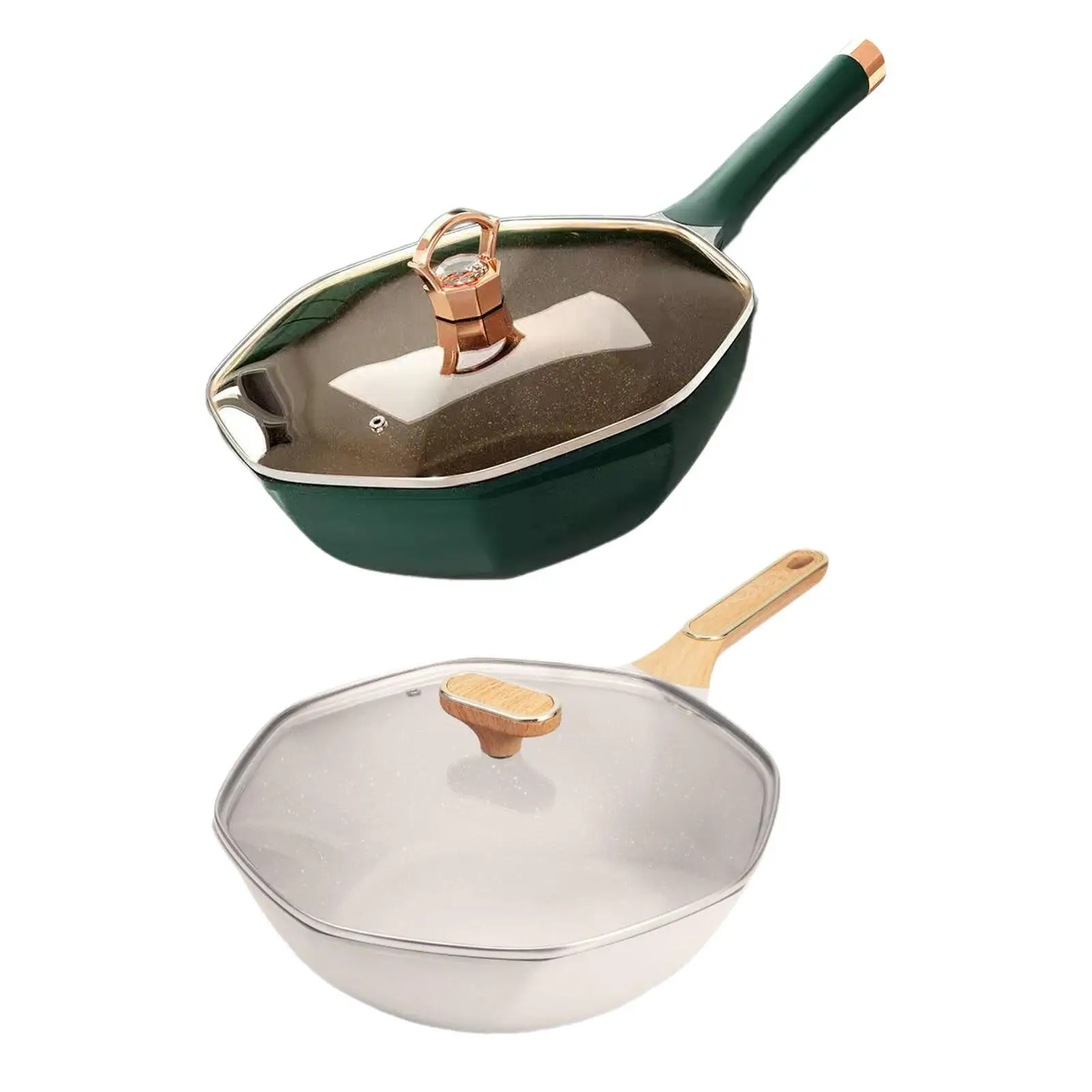 Octagonal Frying Pan Multifunctional Kitchen Utensils with Cover Portable Sturdy Woks for Outdoors Household Camping Picnic Egg