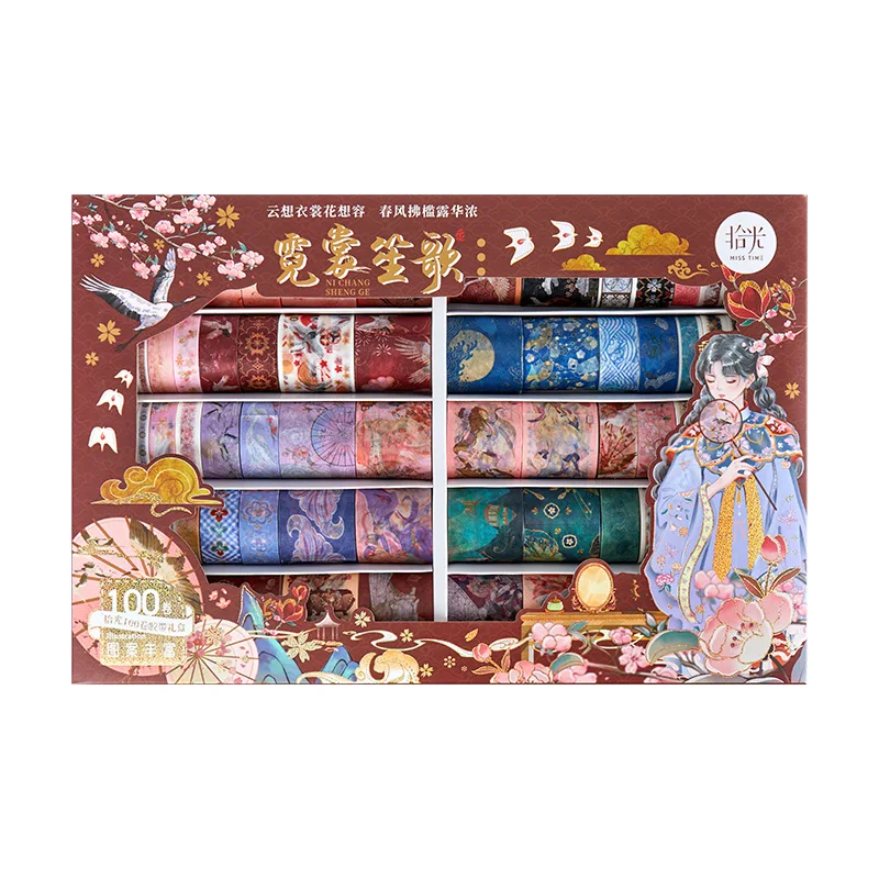 100Pcs Retro Goddelijke Masking Washi Tape Vintage Chinese Stijl Decoratieve Plakband Diy Scrapbooking Art Ins Sticker Label