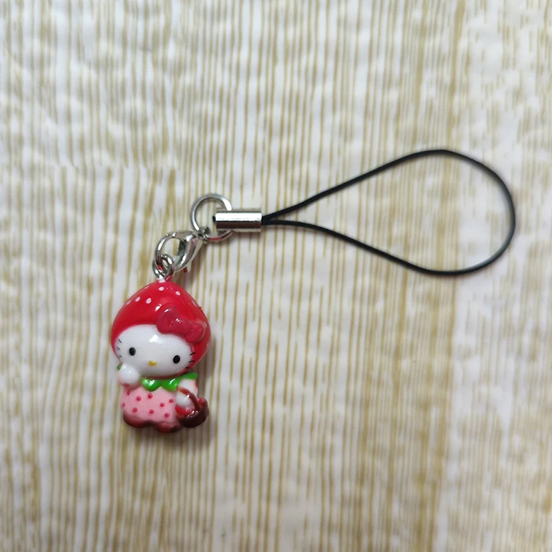 Kawaii Strawberry Hello Kitty Mobile Phone Chain Cartoon Cute Cat Keychain Backpack Pendant Decoration Friend Birthday Gift plush keychain key chain backpack decoration