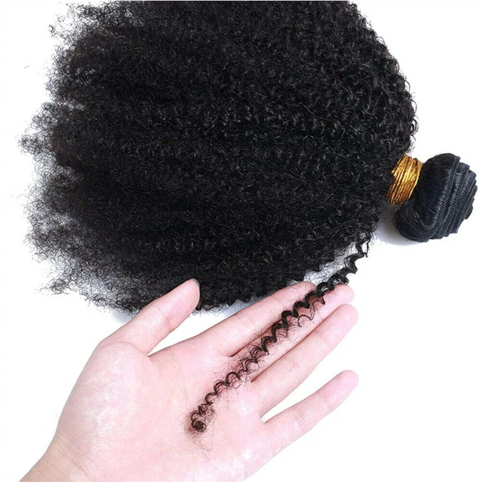 Afro Kinky Curly Human Hair Brazilian Virgin Human Hair Extensions Natural Color Weave 1/3/4 Bundles Double Weft Extensions 4