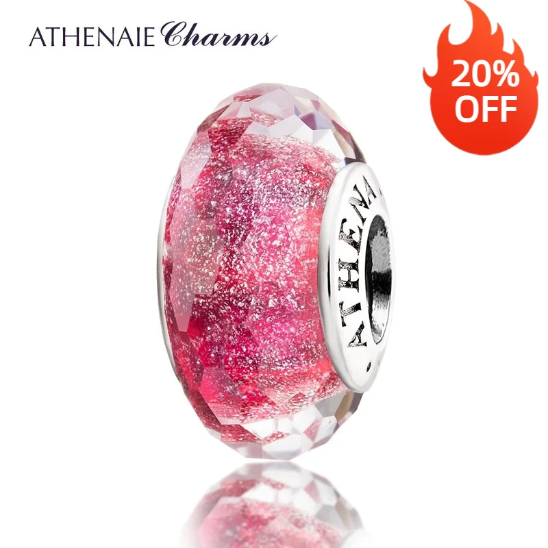 

ATHENAIE Genuine Murano Glass Beads 925 Silver Core Pink Fascinating Iridescence Charms Beads Fit European Bracelets & Bangles