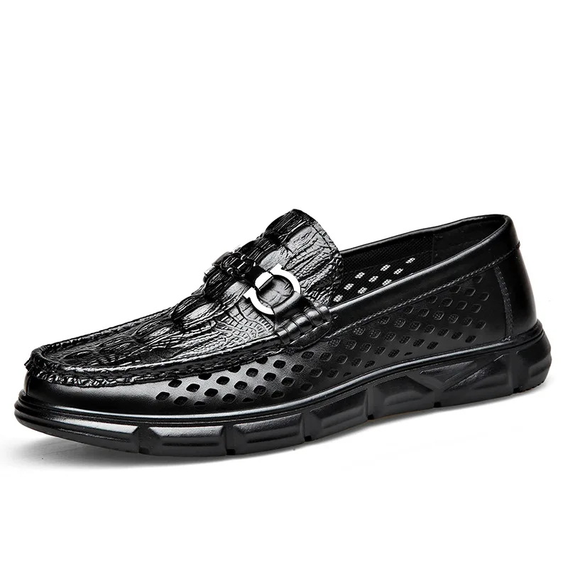 Spring New Shoes for Men Genuine Leather Casual Shoes Crocodile Print Cool Slip-on Loafers Soft Comfortable Flat Skate Shoes 6