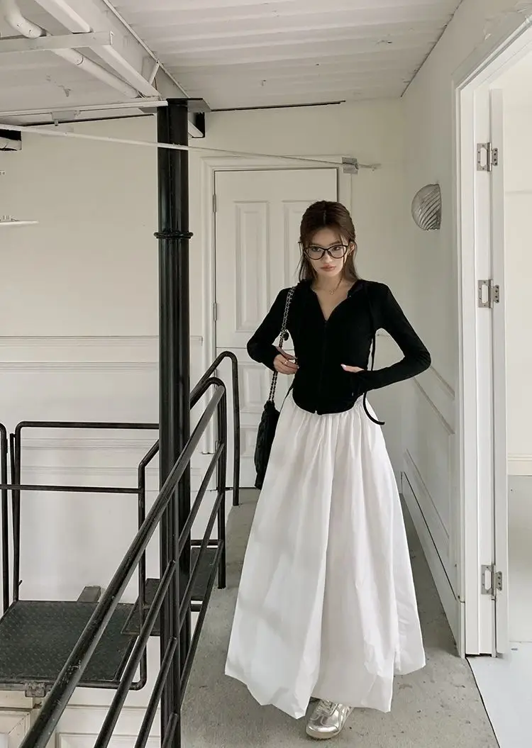 2024 American Sports Style Flower Blossom Skirt High Waist Lazy Street Pure Desire to Mop the Floor A-line Elastic Fluffy Long S