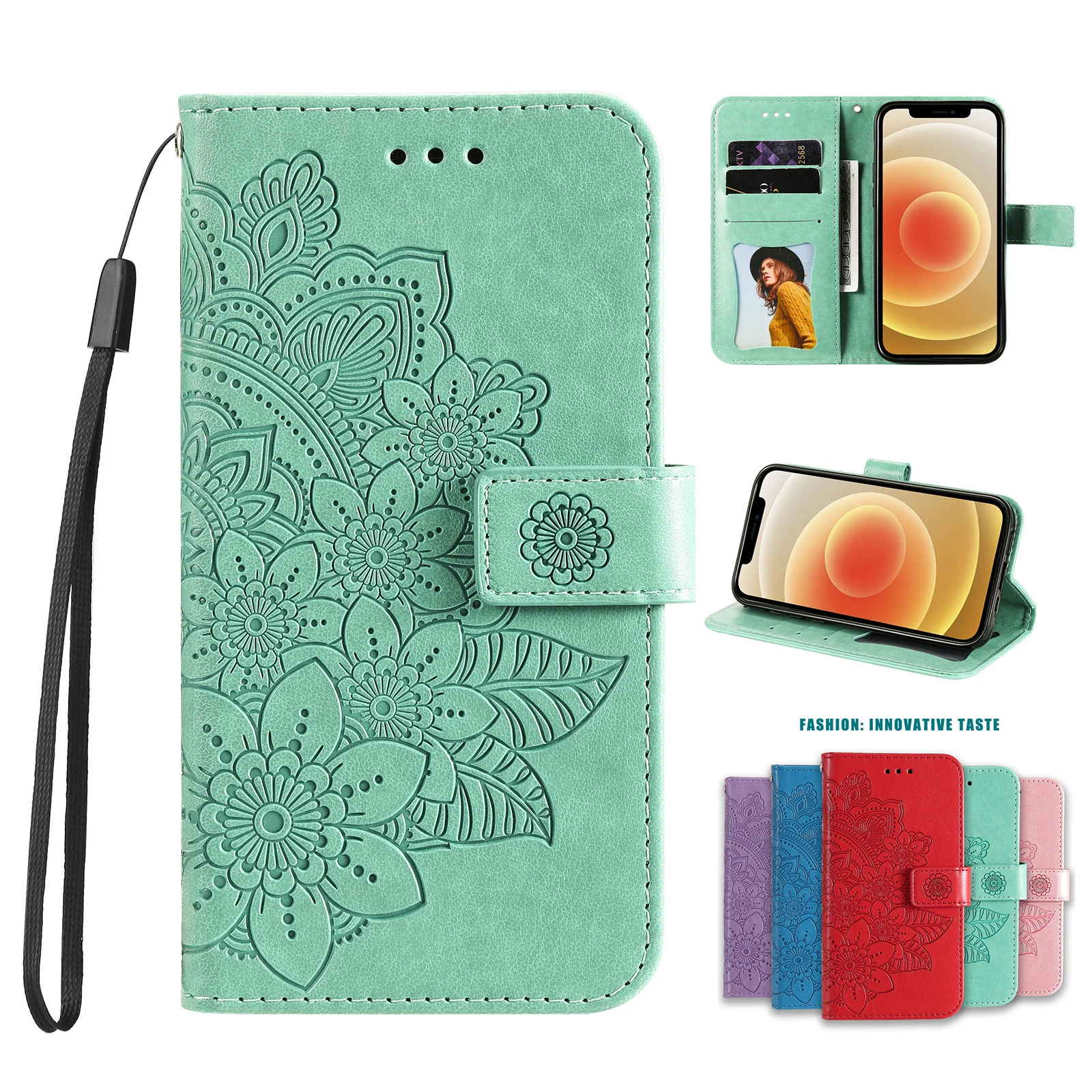 Sunflower Luxury Leather Flip Case with Card Slots & Wrist Strap Wallet Cover