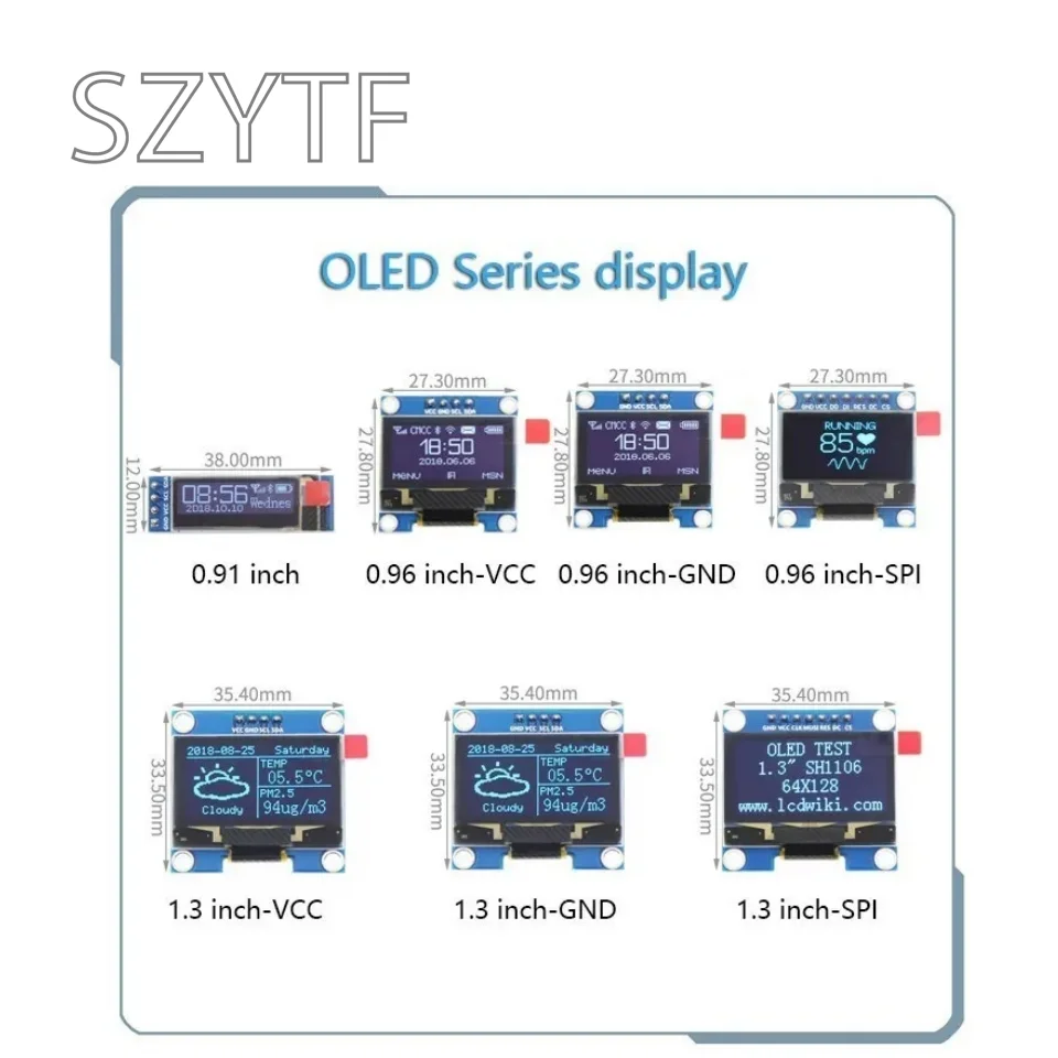 

White word OLED series 0.91/0.96/1.3 inch OLED display module IIC I2C SPI 128X64 I2C SSD1306 12864 LCD for arduino