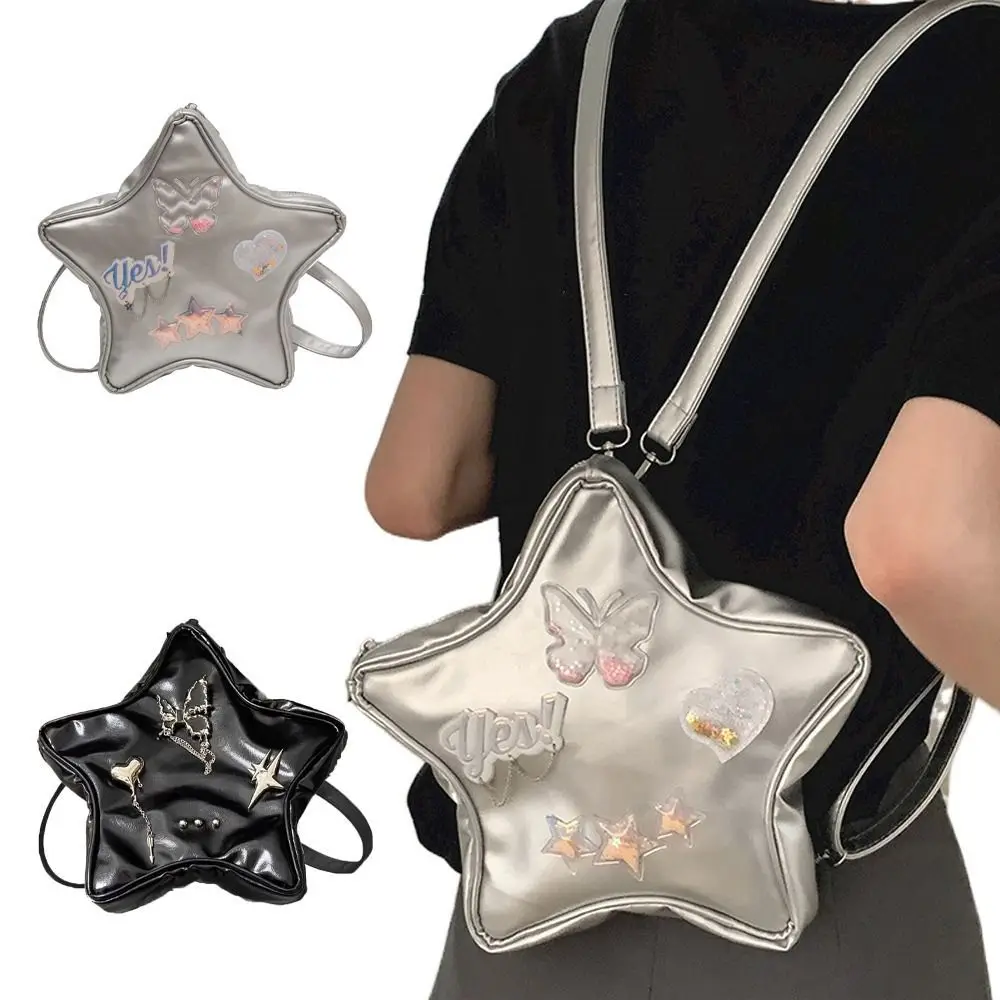 

Рюкзак с бабочкой и звездами в стиле панк Y2k, сумка через плечо из искусственной кожи Y2k, блестящая кожаная школьная сумка серебристого цвета с блестками для улицы