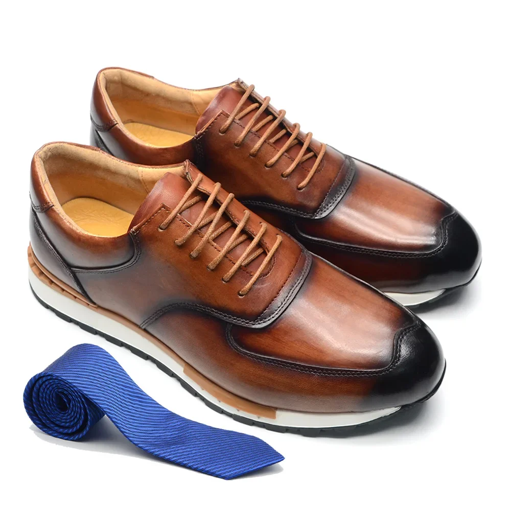Men's Real Cow Leather Casual Shoes Fashion European Autumn Winter Luxury Elegant Solid Color Black Brown Sneakers mens shoes