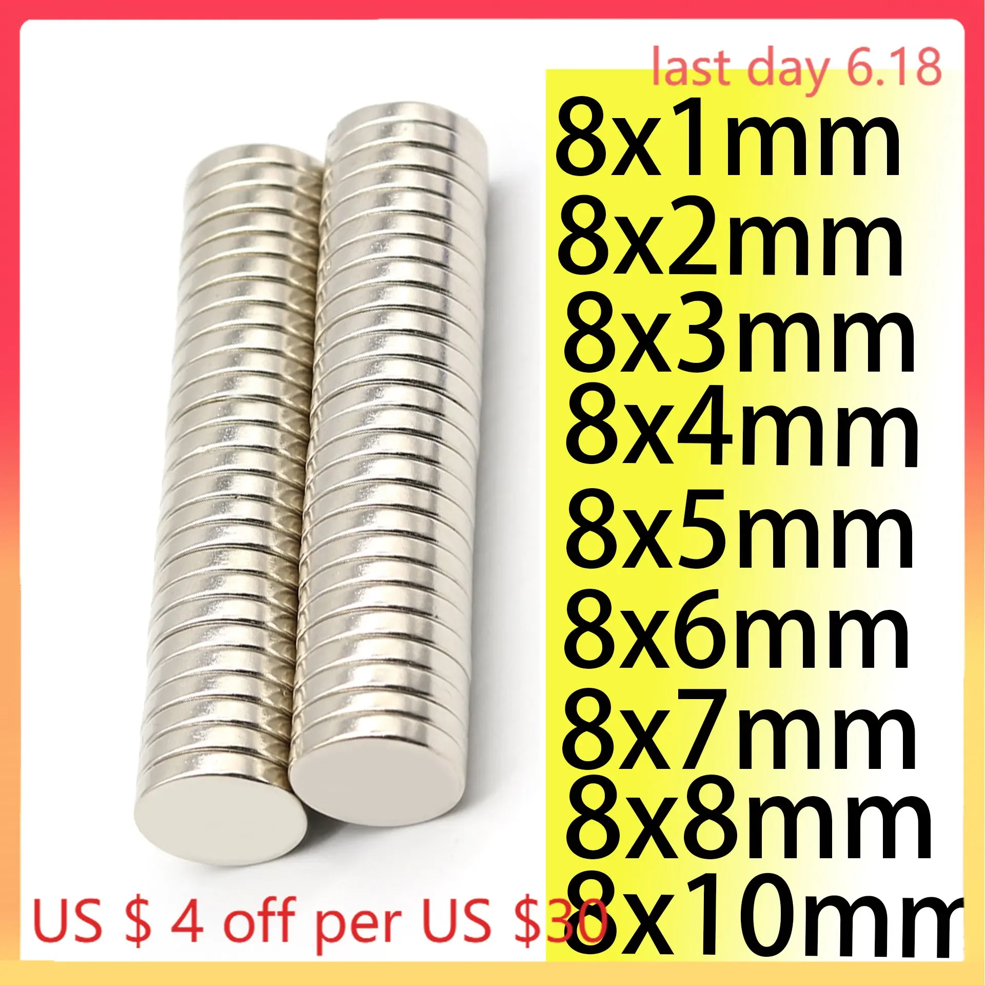 N35  8×1 8×2 8×3  8×4 8×5 8×6 8×7 8×8 Magnet Super Power Nickle Rare Earth Disc Neodymium Magnets Search Fridge DIY Craft NdFeB