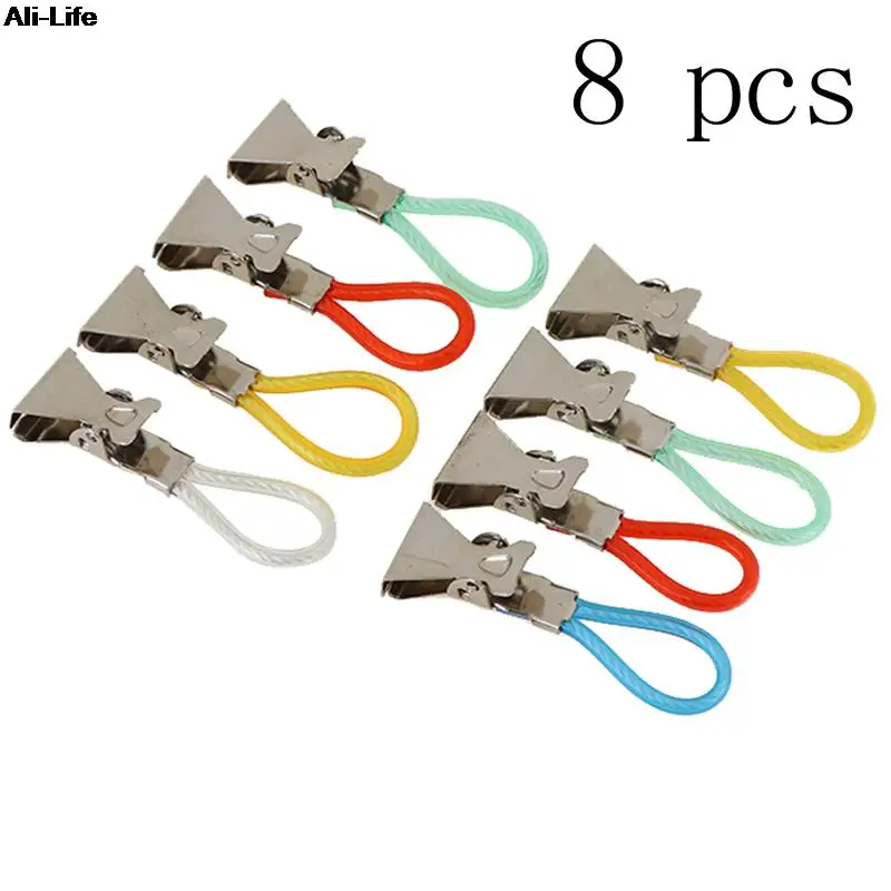 Clothes Pegs Stainless Steel Colorful Laundry Tea Towel Hanging Clips Loops Towel Clips Kitchen Bathroom 8Pcs
