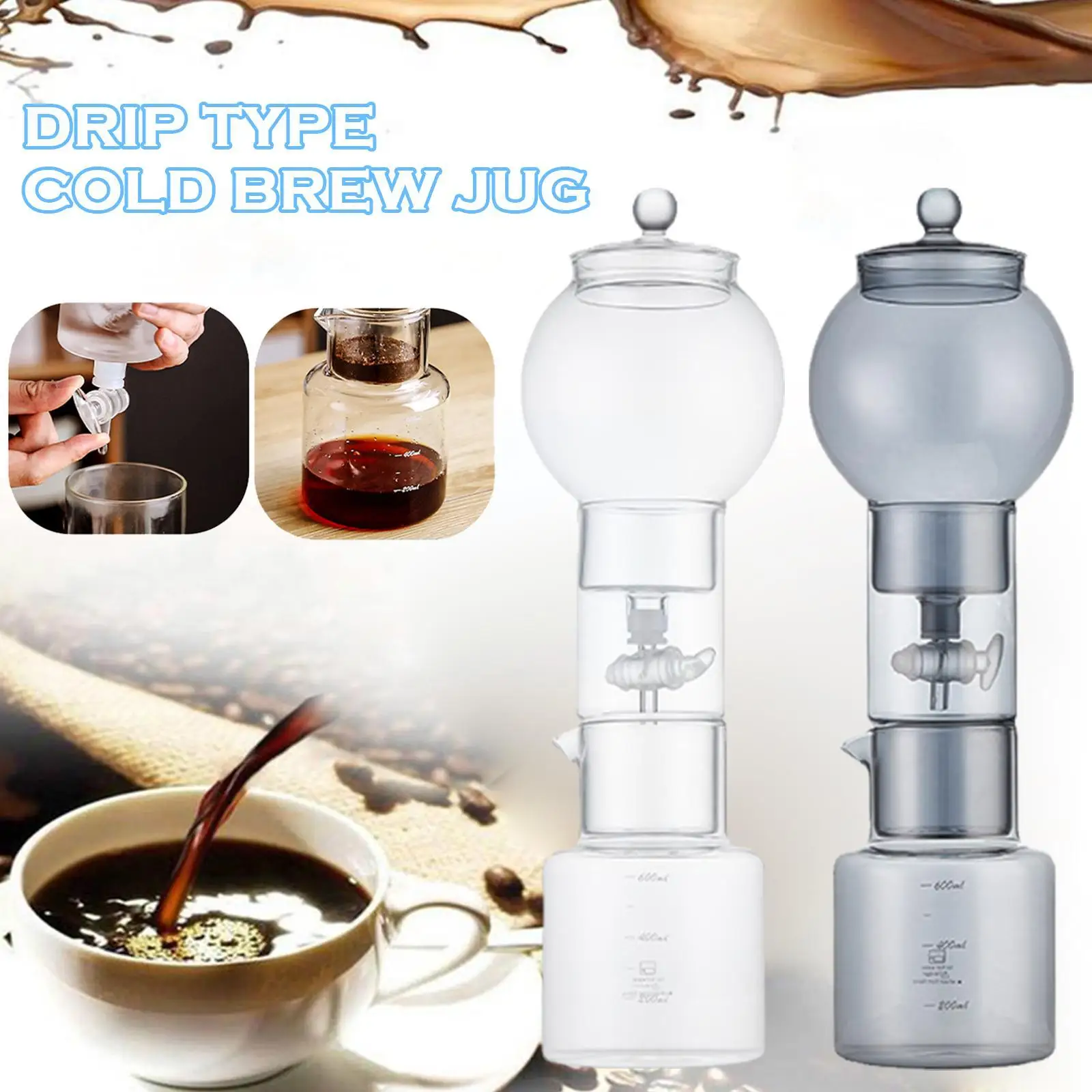 1L Water Drip Coffee Maker Espresso Coffee Cold Brew Filter Tools Ice Percolator Machine Reusable Dripper Pot Glass G7K3
