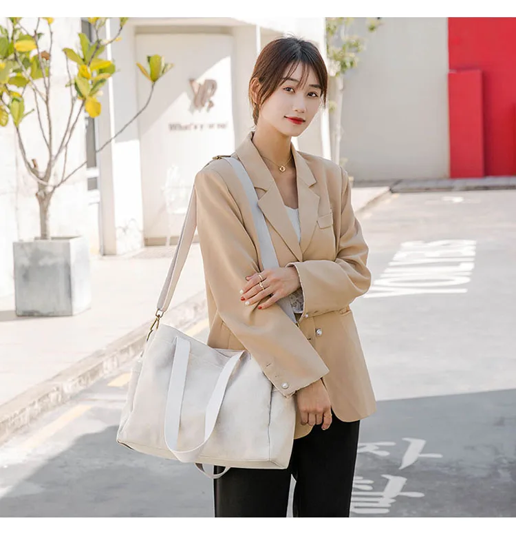 Korean Style Casual 2022 Women's Canvas Bag Large Tote Shoulder Bag Ladies Canvas Fabric Cloth Handbags for Female Zipper China shoulder bag diy