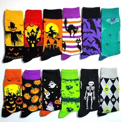 2024 NEW 34 Style Halloween Socks Pumpkin Bat Skeleton Cotton Crew Socks Happy Funny Men Socks