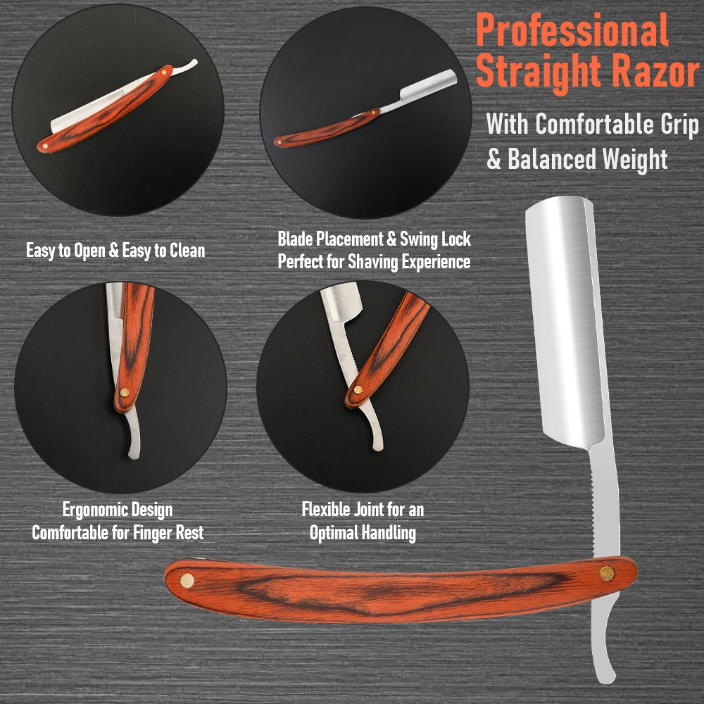 Professional Barbershop Men's Shaver Straight Edge Barber Razor Knives Manual Beard Shaving Care Shavette with Wiping Cloth 4