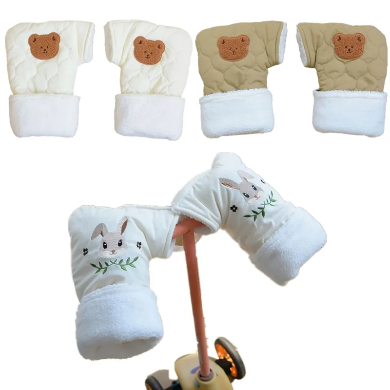 Winter Outdoor Children's Bicycle Gloves Cartoon Bear Fleece Lining Thicken Kids Scooter Mittens Boys Girls Riding Gloves