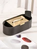 Nordic Home Tableware Light Luxury PU Leather Retro Tissue Box Desktop Storage Paper Holder With Stainless Steel Cover Kitchen 4