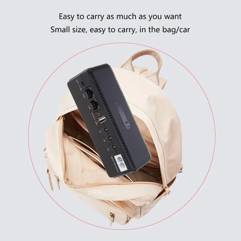 스탠바이 UPS 시스템, DC5V 9V 12V, 8 콘센트, USB C타입 충전 포트, 컴팩트 블랙 무정전 전원 공급 장치