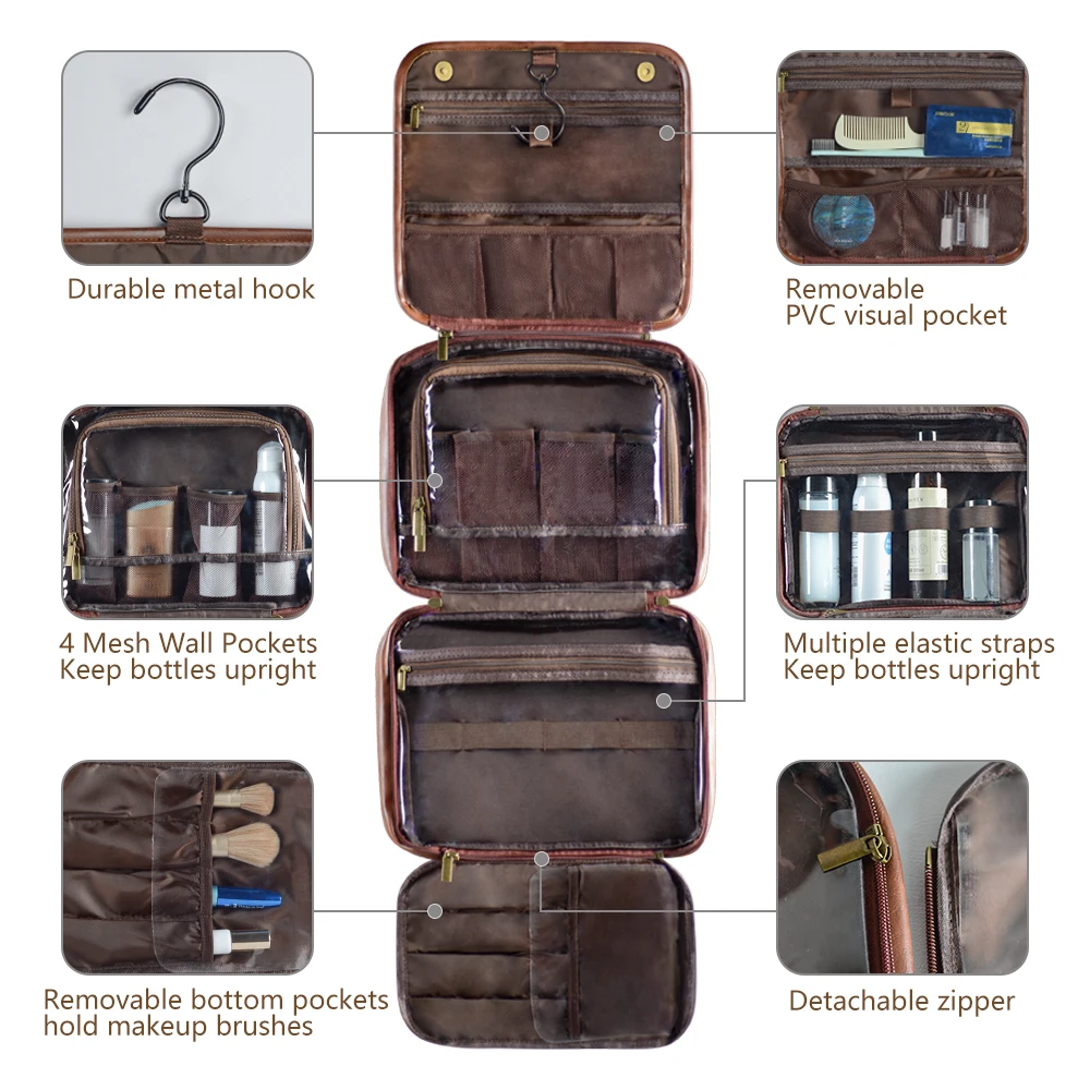 2024 new men's business pu wash bag large capacity high-end storage partition waterproof makeup bag storage bag 3