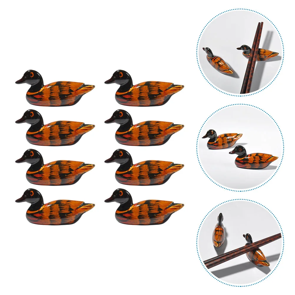8Pcs Wooden Chopstick Holder Duck Shape Chopsticks Spoon Forks Rack for