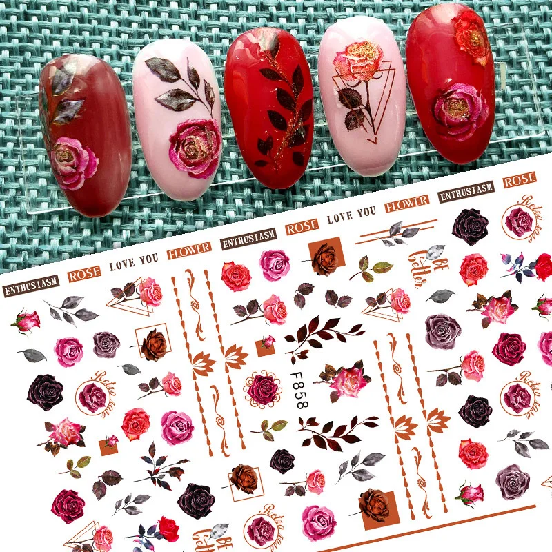 Vibrant Butterfly & Rose Pattern Valentine's Nail Art Stickers