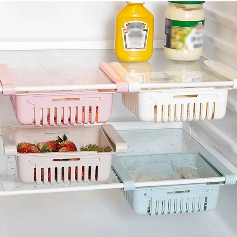 

2Pcs Fridge Organizer Box Retractable Multifunctional Tiered Refrigerator Shelf Fresh Divider Layer Kitchen Storage Organizer