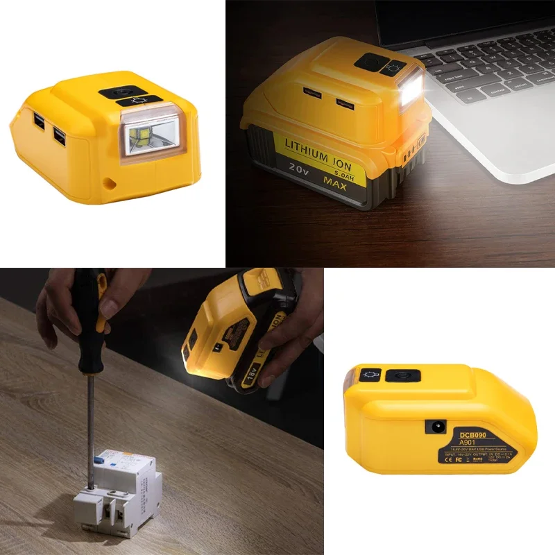 DCB090 – convertisseur USB pour Dewalt 18V 20v max, adaptateur de batterie avec Source d'alimentation LED