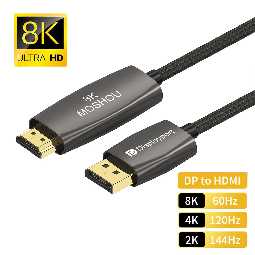 Cavo Displayport 8K A Hdmi Cavo Unidirezionale Da 6,6 Piedi Dp 1.4 A Hdmi 2.1 32.4Gbps 8K @ 60Hz 4K @ 120Hz Adattatore Per Samsung Dell