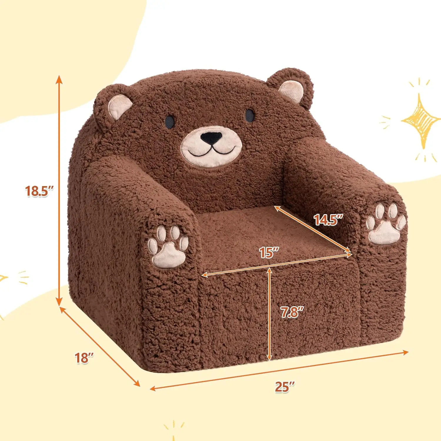 Toddler Couch Ultra-Soft Snuggle Chair, Comfy Sherpa Foam Filled Lovely Bear Sofa, Kids Cozy Corner Play Couch 3